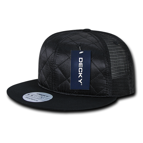 DECKY 1141 6-Panel High Profile Structured Quilted Trucker Hat, Black