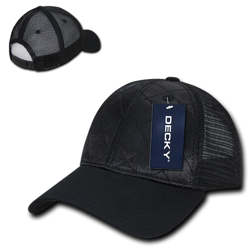 DECKY 1142 6-Panel Low Profile Structured Quilted Trucker Hat, Black