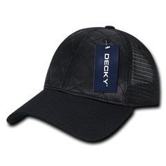 DECKY 1142 6-Panel Low Profile Structured Quilted Trucker Hat, Black