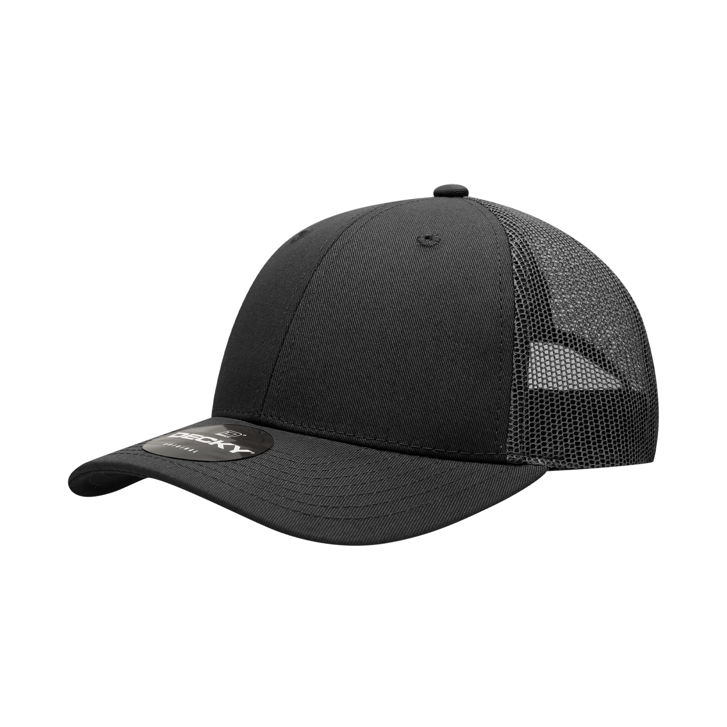 Decky 214 6-Panel Low Profile Structured Cotton Trucker Hat, Black/Black
