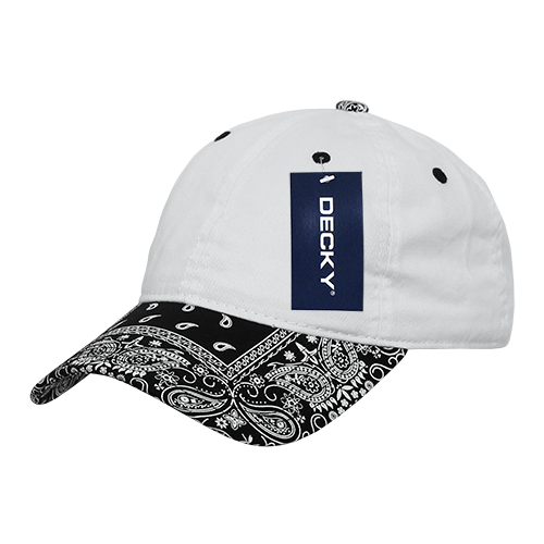 DECKY 256 6-Panel Low Profile Relaxed Bandanna Bill Dad Hat | 256-WHTBLK