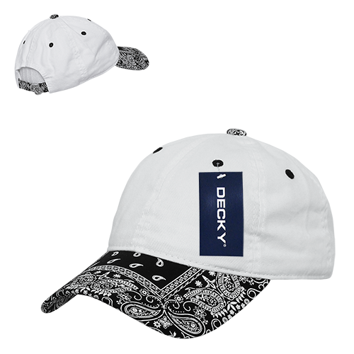 DECKY 256 6-Panel Low Profile Relaxed Bandanna Bill Dad Hat | 256-WHTBLK