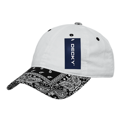 DECKY 256 6-Panel Low Profile Relaxed Bandanna Bill Dad Hat | 256-WHTBLK