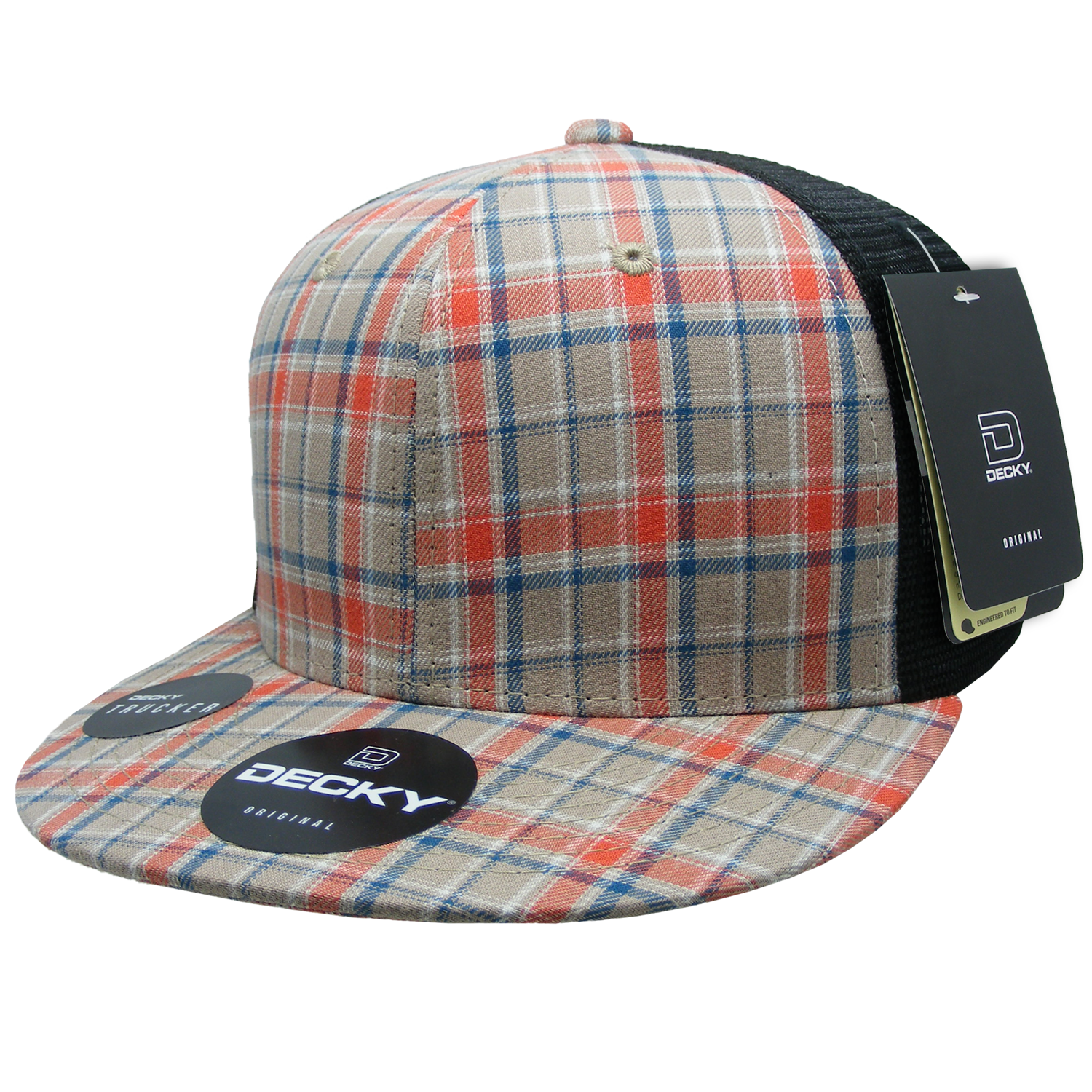 DECKY 6016 6-Panel High Profile Structured Plaid Trucker Hat