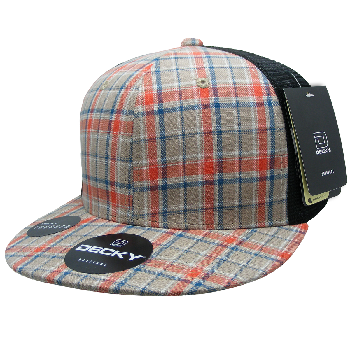 DECKY 6016 6-Panel High Profile Structured Plaid Trucker Hat