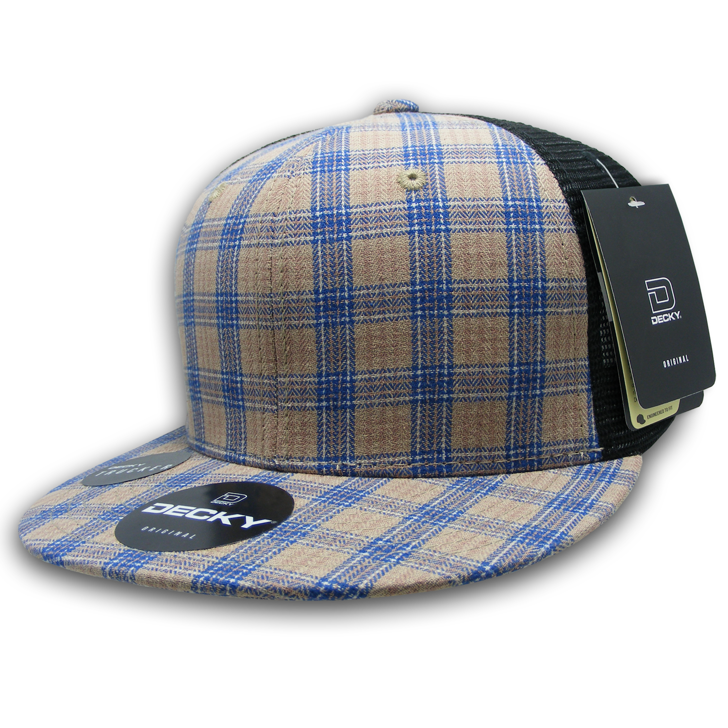 DECKY 6016 6-Panel High Profile Structured Plaid Trucker Hat