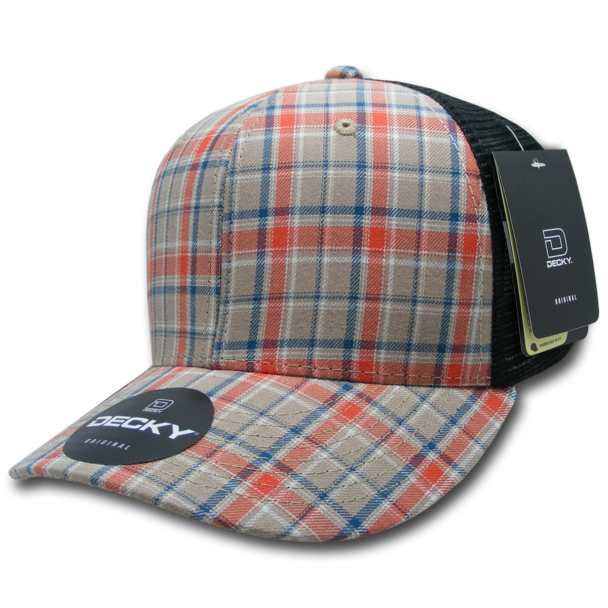 DECKY 6018 6-Panel Mid Profile Structured Plaid Trucker Hat