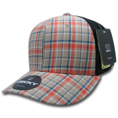 DECKY 6018 6-Panel Mid Profile Structured Plaid Trucker Hat