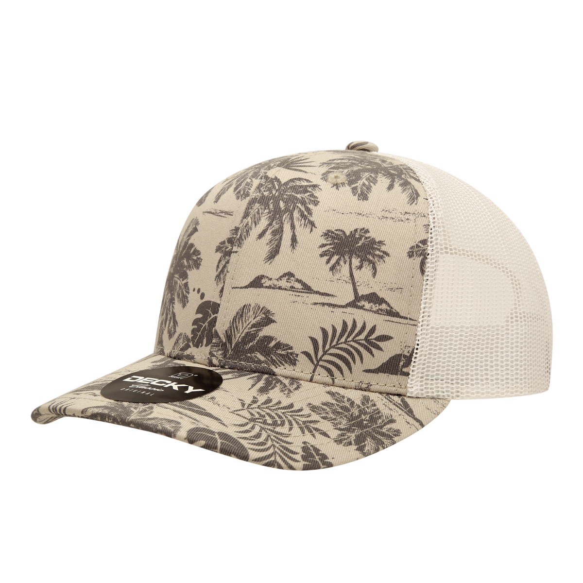 DECKY 6037 6-Panel Mid Profile Structured Tropical Trucker Hat, Stn_tro