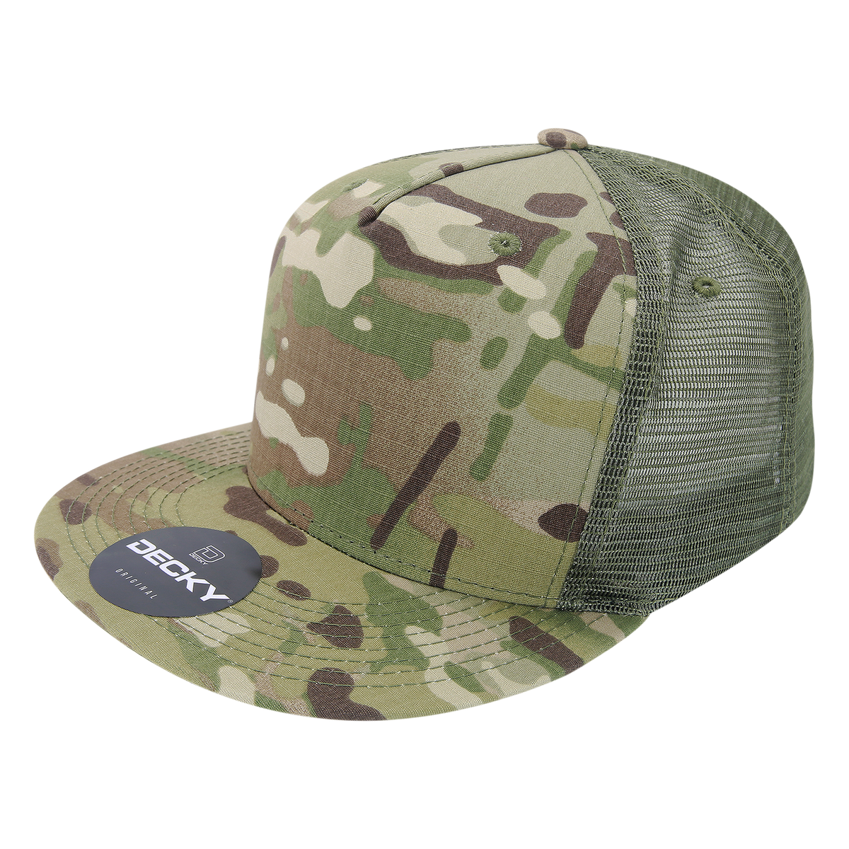 DECKY 6304 Multicam 5-Panel High Profile Trucker Hat, Flat Bill, Mtc/Mtc/Olive | 6304-MC-MC_OL