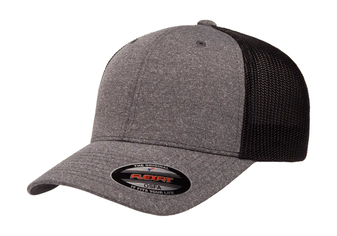 Flexfit Melange Trucker Cap, Dark Heather/Black, One Size | 6311-DHBK-ONE