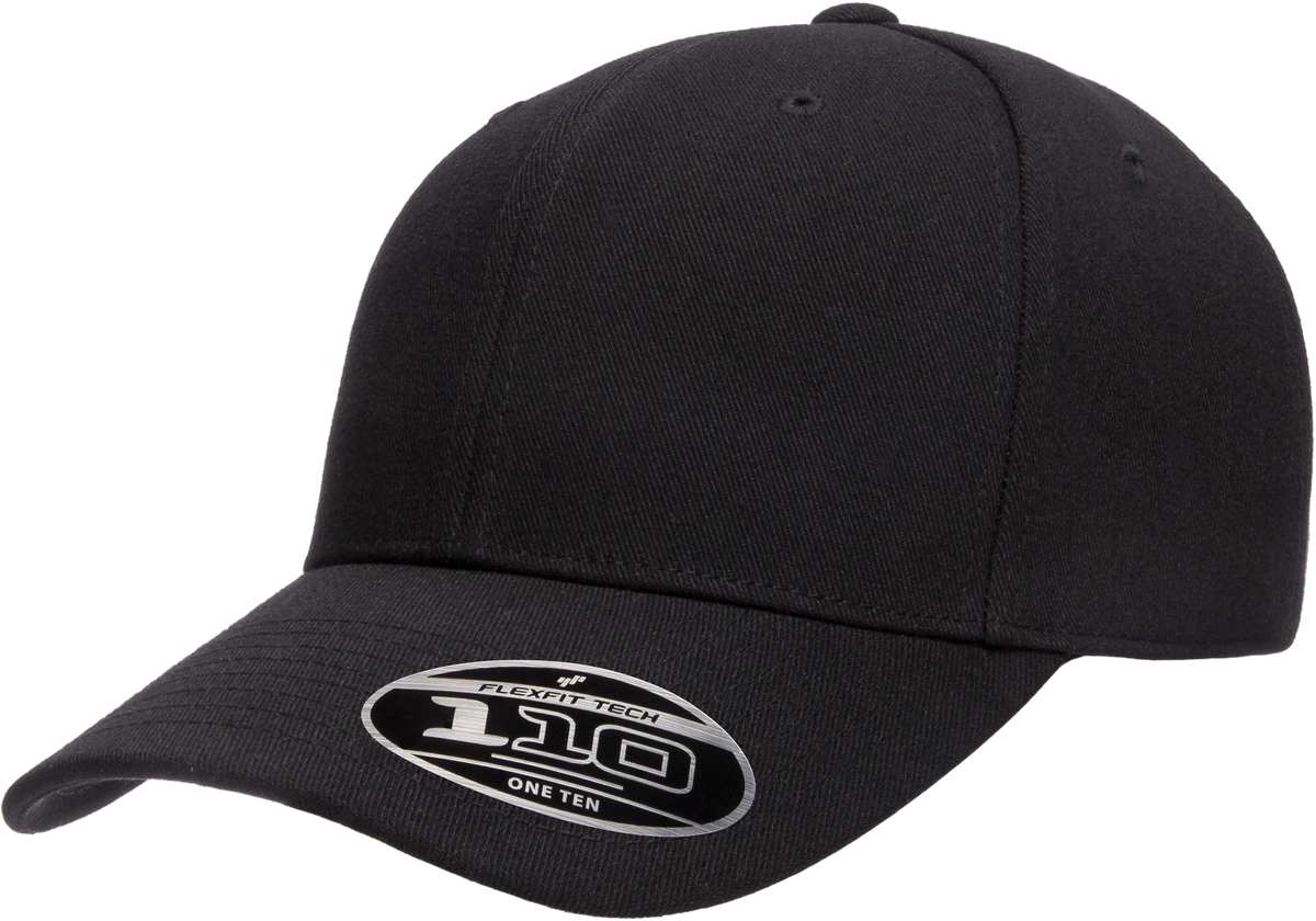 Flexfit 110 Pro-Formance Cap, Moisture-Wicking, Hook & Loop, Black | 110C-BK-ONE