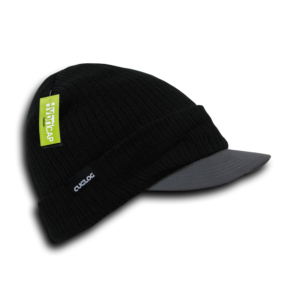 DECKY HybriCap2 C02 Rib Knit Beanie with Visor, Black/Grey