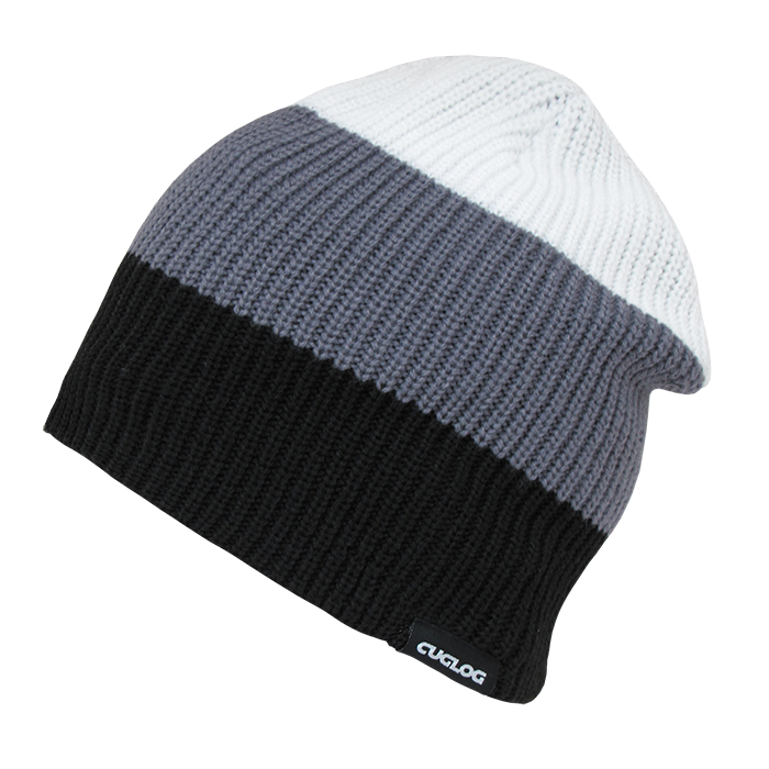 DECKY Mauna Kea Slouch Beanie, 3-Tone Rib Knit, Black/Grey/White | K004