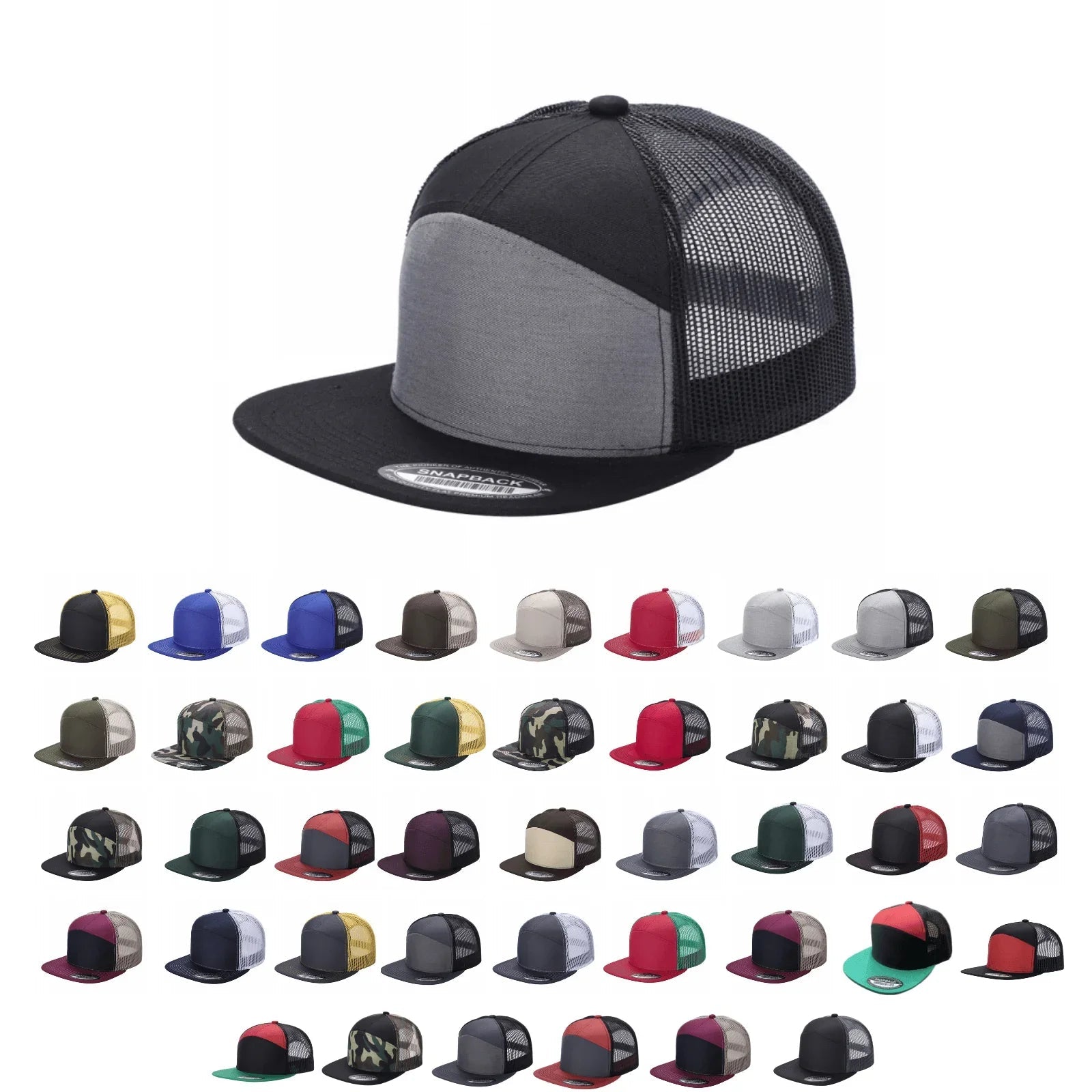 WAYCAP 7FTM 7 Panel Flat Bill Trucker Cap Mesh Back