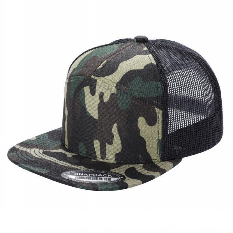 WAYCAP 7FTM 7 Panel Flat Bill Trucker Cap Mesh Back
