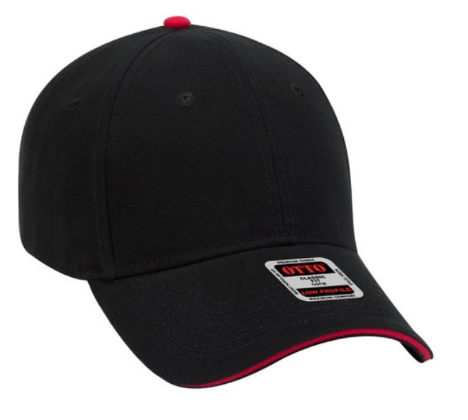OTTO Cap 6 Panel Low Profile Baseball Cap Brushed Bull Denim Sandwich Visor